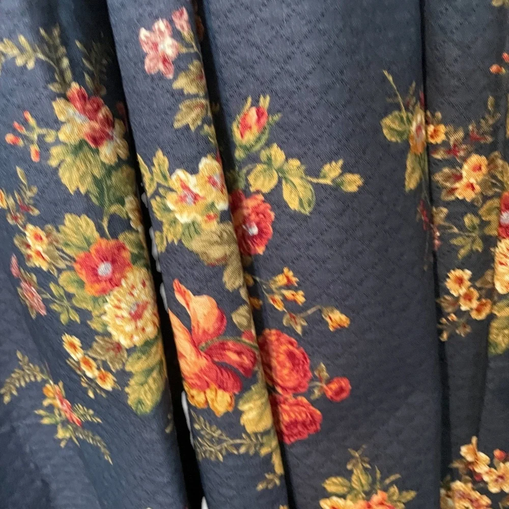Vintage Custom‎ Designer Pleated Floral Blue 3 panels Curtains Drapery